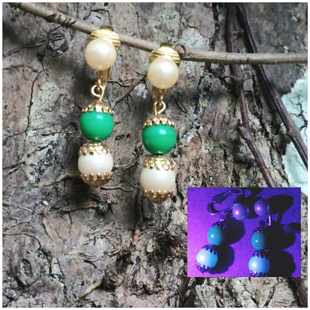 Vintage Celebrity Signed Clip on Blacklight Reactive Glow Earrings